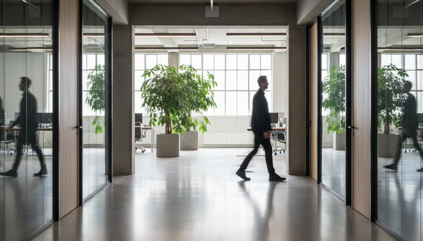 office workers in an office corridor